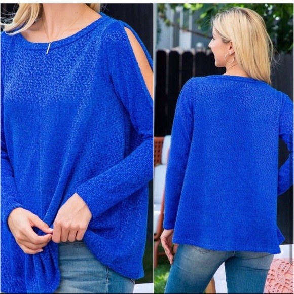Women’s royal blue stunning trendy fall sparkle detail long sleeve top - Picture 3 of 3
